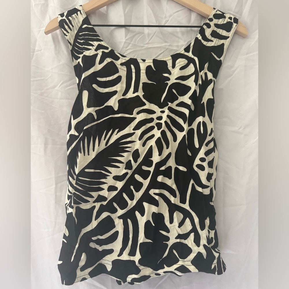 Rose & Olive Black and Cream Tropical Tank Top